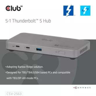 Hub Club3D Thunderbolt 5 5 în 1, 3x USB-C TB5, 1x USB-A, 1x 8K60Hz, 3x 5K60Hz, certificare Thunderbolt Share, 180W Hub Club3D Thunderbolt 5 5 în 1, 3x USB-C TB5, 1x USB-A, 1x 8K60Hz, 3x 5K60Hz, certificare Thunderbolt Share, 180W