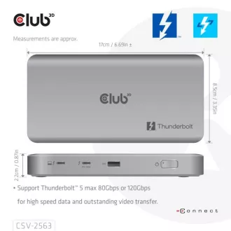 Hub Club3D Thunderbolt 5 5 în 1, 3x USB-C TB5, 1x USB-A, 1x 8K60Hz, 3x 5K60Hz, certificare Thunderbolt Share, 180W Hub Club3D Thunderbolt 5 5 în 1, 3x USB-C TB5, 1x USB-A, 1x 8K60Hz, 3x 5K60Hz, certificare Thunderbolt Share, 180W