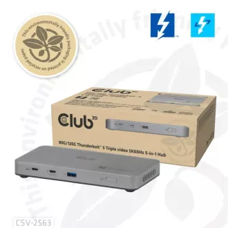 Hub Club3D Thunderbolt 5 5 în 1, 3x USB-C TB5, 1x USB-A, 1x 8K60Hz, 3x 5K60Hz, certificare Thunderbolt Share, 180W Hub Club3D Thunderbolt 5 5 în 1, 3x USB-C TB5, 1x USB-A, 1x 8K60Hz, 3x 5K60Hz, certificare Thunderbolt Share, 180W