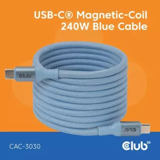 Cablu magnetic Club3D USB-C, 240W PD3.1, 480 Mbps, 2m, albastru