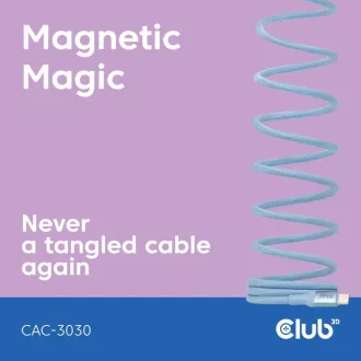 Cablu magnetic Club3D USB-C, 240W PD3.1, 480 Mbps, 2m, albastru