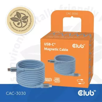 Cablu magnetic Club3D USB-C, 240W PD3.1, 480 Mbps, 2m, albastru