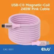 Cablu USB-C magnetic Club3D, 240W PD3.1, 480 Mbps, 2m, roz