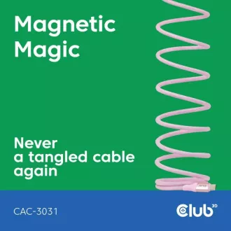 Cablu USB-C magnetic Club3D, 240W PD3.1, 480 Mbps, 2m, roz