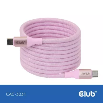 Cablu USB-C magnetic Club3D, 240W PD3.1, 480 Mbps, 2m, roz