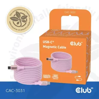 Cablu USB-C magnetic Club3D, 240W PD3.1, 480 Mbps, 2m, roz