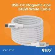 Cablu USB-C magnetic Club3D, 240W PD3.1, 480 Mbps, 2m, alb