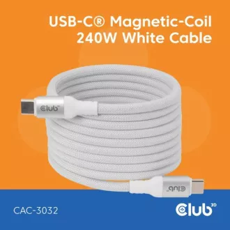 Cablu USB-C magnetic Club3D, 240W PD3.1, 480 Mbps, 2m, alb