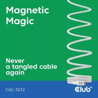 Cablu USB-C magnetic Club3D, 240W PD3.1, 480 Mbps, 2m, alb