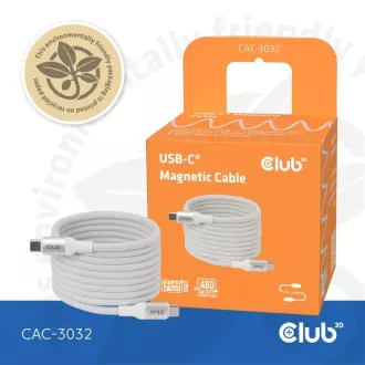 Cablu USB-C magnetic Club3D, 240W PD3.1, 480 Mbps, 2m, alb