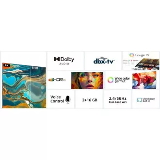 CHiQ U55QM8E TV 55", UHD, QLED, inteligent, Google TV, dbx-tv, Dolby Audio, fără cadru
