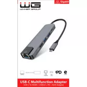 WG - HUB Tip-C 4 v1, HDMI + RJ45 + USB 3.0, aluminiu