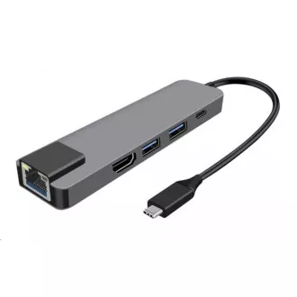 WG - HUB Tip-C 4 v1, HDMI + RJ45 + USB 3.0, aluminiu