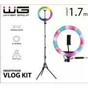 WG - Kit Vlog de bază pentru filmare video bloguri, cu lumină LED RGB și trepied de 1,7 metri
