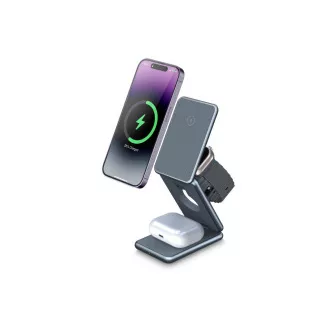 WG - Încărcător wireless WG39, 3 în 1, 15W+5W+3W, gri