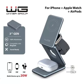 WG - Încărcător wireless WG39, 3 în 1, 15W+5W+3W, gri