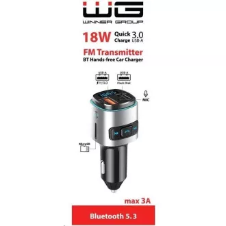 WG - Încărcător auto, transmițător FM, QC 3.0, argintiu