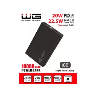 WG - Baterie externă 10000 mAh, USB-C PD 20W + USB-A 22.5W, neagră WG - Baterie externă 10000 mAh, USB-C PD 20W + USB-A 22.5W, neagră