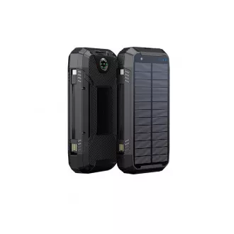WG - Baterie externă 20000 mAh, panou solar + încărcare wireless 15W + lanternă + busolă, USB-C PD 20W, negru