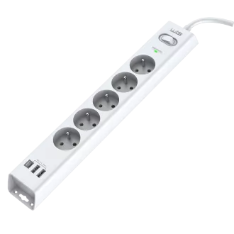 WG - Protecție la supratensiune cu 5 sloturi + 2x USB-A + 1x USB-C, cablu de 1,5 metri, alb WG - Protecție la supratensiune cu 5 sloturi + 2x USB-A + 1x USB-C, cablu de 1,5 metri, alb