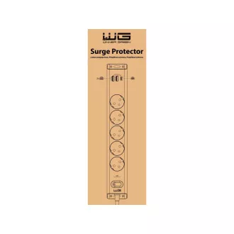 WG - Protecție la supratensiune cu 5 sloturi + 2x USB-A + 1x USB-C, cablu de 1,5 metri, alb WG - Protecție la supratensiune cu 5 sloturi + 2x USB-A + 1x USB-C, cablu de 1,5 metri, alb