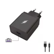 WG - Încărcător de rețea 1x USB-A 22, 5W, SuperCharge, 5V-9V-12V, + cablu USB-A la Type-C (5A), negru