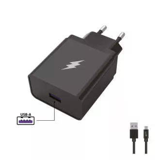 WG - Încărcător de rețea 1x USB-A 22, 5W, SuperCharge, 5V-9V-12V, + cablu USB-A la Type-C (5A), negru