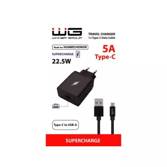 WG - Încărcător de rețea 1x USB-A 22, 5W, SuperCharge, 5V-9V-12V, + cablu USB-A la Type-C (5A), negru