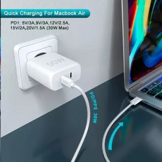 WG - Adaptor de alimentare 2x USB-C 50W, 1x USB-C PD 30W + 1x USB-C PD 20W, alb