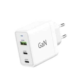 Încărcător de alimentare WG - GaN 3x USB, 1x USB-A 30W + 2x USB-C 65W, alb