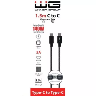 WG - Cablu de date Type-C la Type-C, 1,5 metri, 5A, 140W, negru