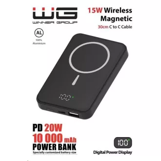 WG - Baterie externă 10000 mAh, wireless 15W + PD 20W + QC 3.0 22.5W, negru WG - Baterie externă 10000 mAh, wireless 15W + PD 20W + QC 3.0 22.5W, negru