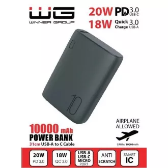 WG - Baterie externă 10000 mAh, QC 3.0 și intrare+ieșire PD, ultra mică, neagră WG - Baterie externă 10000 mAh, QC 3.0 și intrare+ieșire PD, ultra mică, neagră