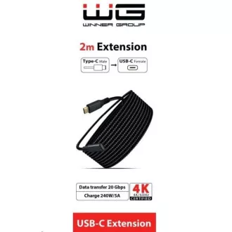 WG - Cablu prelungitor USB-C (mascul) la USB-C (mamă), 2 metri, împletitură de nailon, negru WG - Cablu prelungitor USB-C (mascul) la USB-C (mamă), 2 metri, împletitură de nailon, negru