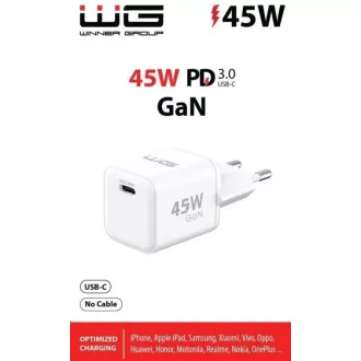 Încărcător de rețea WG GaN 1x USB-C, PD PPS 45W, alb