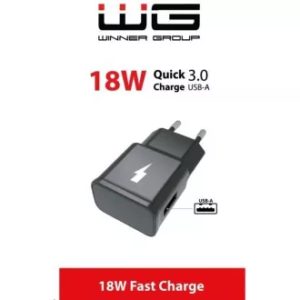 WG - Încărcător rapid de rețea 1x USB-A, Încărcare rapidă 3.0, 5V-9V-12V, negru