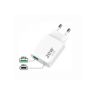 WG - Adaptor de alimentare 2x USB, 1x USB-C PD 20W + 1x USB-A QC3.0 18W, alb