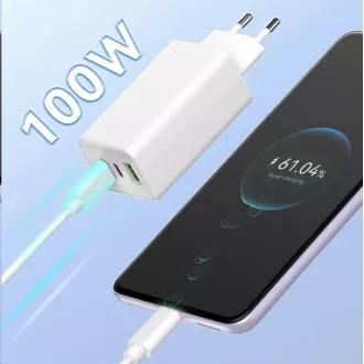 WG - Încărcător de rețea GaN 100W, 3x USB, 1x USB-A + 2x USB-C, alb