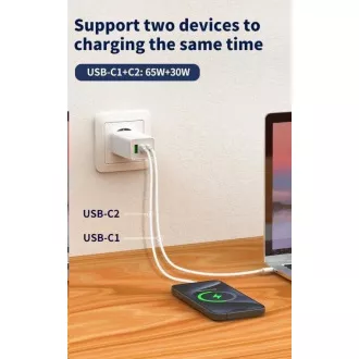WG - Încărcător de rețea GaN 100W, 3x USB, 1x USB-A + 2x USB-C, alb