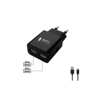 WG - Încărcător de rețea 2x USB-A 2, 4A, Smart IC + cablu USB-A la Micro USB, negru