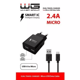 WG - Încărcător de rețea 2x USB-A 2, 4A, Smart IC + cablu USB-A la Micro USB, negru