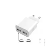 WG - Adaptor de alimentare 2x USB-A 2, 4A, Smart IC + cablu USB-A la Lightning, alb