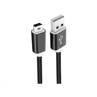 WG - Cablu de date USB Mini-B (5 pini)-USB-A / 1m / împletit din nailon / negru