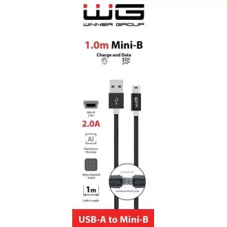 WG - Cablu de date USB Mini-B (5 pini)-USB-A / 1m / împletit din nailon / negru