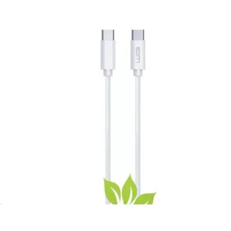 WG - Cablu de date Tip-C (mascul) la Tip-C (mascul) / 2m / 3A / împletit din bumbac ECO / alb