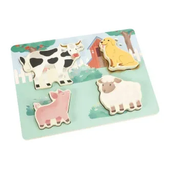 Puzzle tactil din lemn pentru copii - Fermă