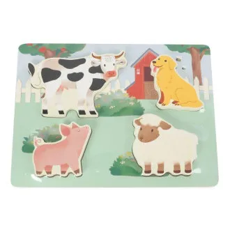 Puzzle tactil din lemn pentru copii - Fermă