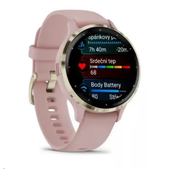 Garmin Venu® 3S, lunetă din oțel inoxidabil Soft Gold, carcasă Dust Rose, curea din silicon