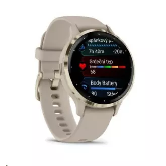 Garmin Venu® 3S, ramă din oțel inoxidabil Soft Gold, carcasă French Grey, curea din silicon