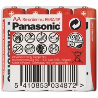 Baterii PANASONIC zinc Carbon Red Zinc R6RZ / 4P AA 1.5V (contractabil 4buc)